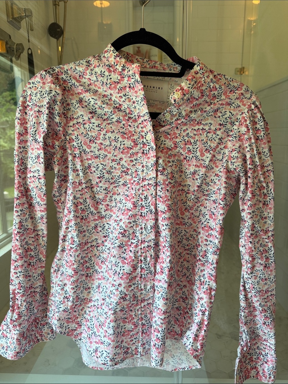 The Shirt by Rochelle Behrens Puffed Shoulder Button Down Watercolor Floral Top